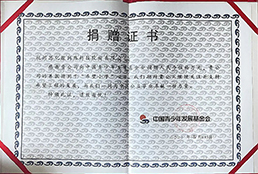 青少年发展基金会“希望小学”项目捐赠证书